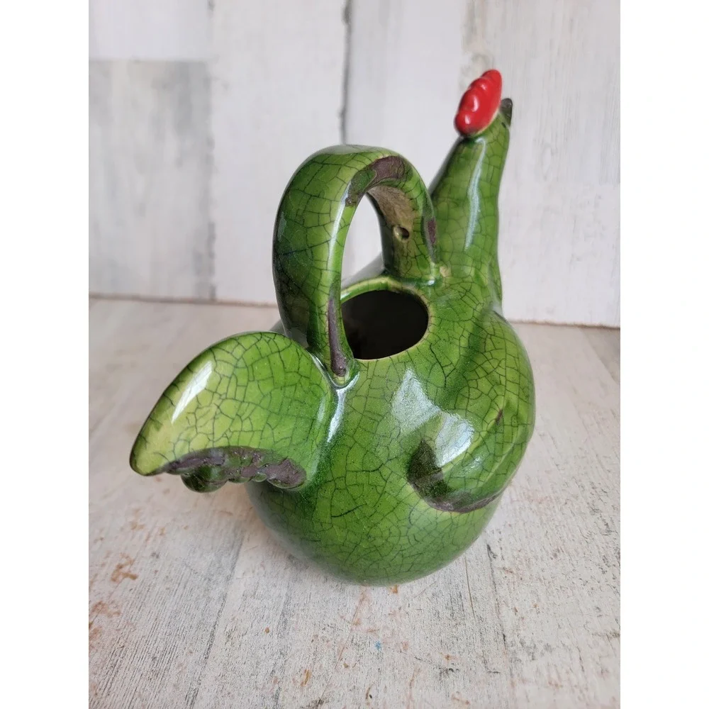 Vintage green chicken watering can picture hen ceramic kitchen home decor